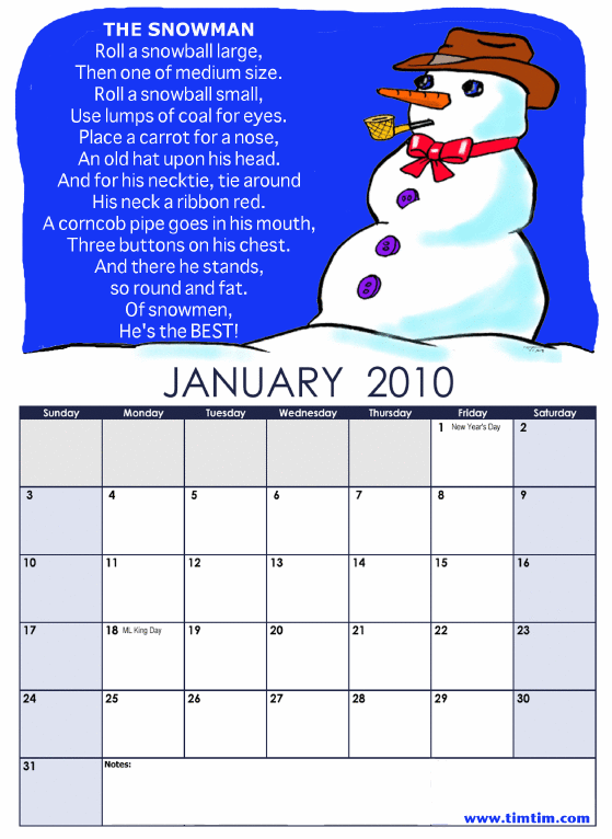 calendar 2010 printable. January 2010 calendar page